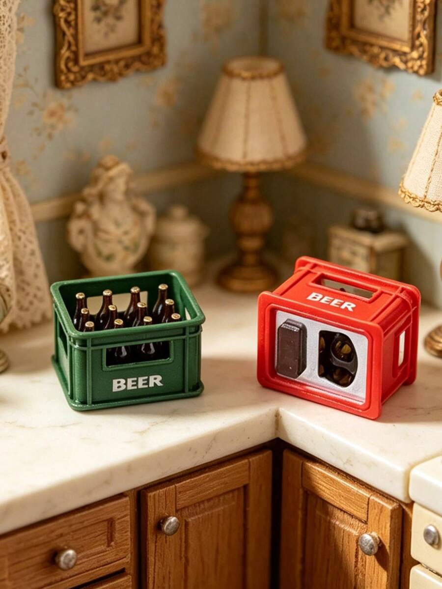 1 pieza Caja de cerveza miniatura realista para casa de muñecas, disponible en varios colores, modelo de caja de bebidas, decoración 3D creativa, accesorio en miniatura, mueble en miniatura, artesanía de exhibición, decoración de escritorio, manualidad en miniatura, decoración interior, accesorio para fotografía de escenas, decoración del hogar, modelo de mueble