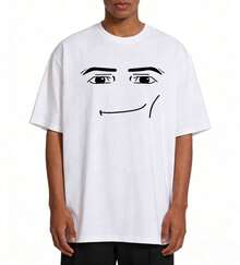Anime Robot Man Face T-Shirts, Funny Shirt ,Graphic Tees ,180g,Loose,Crew Neck Short Sleeve T Shirts ,Women Clothing ,Harajuku T Shirts, Tee ,Summer Tops - White - View 2