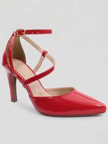 RE&TON Women's Pointed Toe Pump With 9cm Heel And Comfort Insole SC2 - Red Varnish - View 3