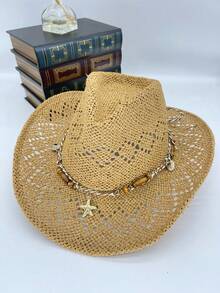 1pc Bohemian Solid Color Beaded Hollow Panama Straw Hat, Casual Protective Sunshade Hat, Fashion Versatile, Suitable For Outdoor Activities, Women's Country Hat, Suitable For All Seasons, Holiday Gift, Mother's Day Gift For Mom, Valentine's Day Gift - MZ3056+ML56 - View 9