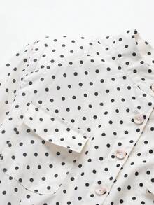Polka Dot Print Jacket With Belt, Casual For Spring & Autumn - Apricot - View 3