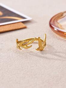 1Pc Dainty Swallow Bird & Leaf Rings For Women, Open Adjustable Stainless Steel Ring, Gold Ring, Nature Inspired Design Jewelry For Women, Birthday Gift, Fashion Accessories For Her - Multicolor - View 8