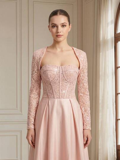 VIPGIRL Nuevo vestido de noche formal elegante y de lujo con hombros descubiertos, plisado de malla y lentejuelas, color champán, hecho a mano con flores para bodas