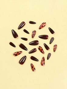 24Pcs Fashion Short Almond Shape Nail Nails Brown Red Smudge Solid Press On Nails Acrylic Nails Fake Nails Nails Manicure Set Detachable Full Cover Long Lasting Includes 1Sheet Adhesive Tabs & 1Pc Mini File Perfect For Everyday Wear Nail Supplies NailsValentine's Day Gift For Her - 彩色 - 查看 4