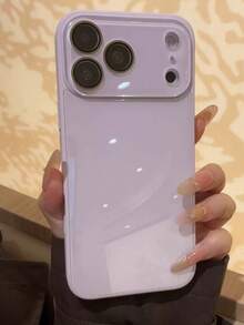 夏季纯色马卡龙玻璃裸机纹理直边带镜头膜手机壳，适用于 16 Pro Max，防指纹极简保护套，也适用于 13/14 Pro/15 Pro Max/11/12，以及 17 Pro Max/17 Pro/17 - 淡紫色 - 查看 1