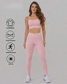 Premium Women's Fitness Set - Padded Top + Gym Leggings - Women's Gym Set - Padded Top + Premium Fabric Leggings - Women's Sports Set - Padded Top + High Quality Leggings - 淺粉色 - 查看 5