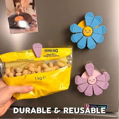 1 pieza Clip magnético de sellado con forma de flor para refrigerador, Clip de sellado con pétalos, Pegatina magnética, Clip para aperitivos, Diseño creativo de alta gama, Estilo INS Hermoso imán de refrigerador, Clip para bolsa de alimentos a prueba de humedad para el hogar, Clip decorativo para embalaje de alimentos, Decoración magnética creativa