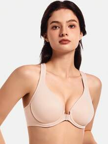 Áo ngực nữ MELENECA kiểu lưng chữ Y, cài trước, khoét sâu, không lót, che phủ toàn diện, không đường may, có gọng. - Màu be - Xem 4