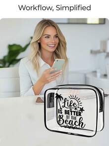 Bộ 1 túi đi biển PVC chống thấm nước in chữ "Take Me To The Beach" kèm hình sao biển, túi đựng mỹ phẩm PVC, túi đựng đồ du lịch PVC có khóa kéo - Túi đựng đồ trang điểm và đồ dùng vệ sinh cá nhân nhẹ, chống phai màu, phù hợp cho cả nam và nữ, hộp đựng mỹ phẩm xách tay được TSA chấp thuận, thiết kế dễ lau chùi, lý tưởng cho các bà mẹ, giáo viên, bạn bè, y tá, trường học, kỳ nghỉ, đồ dùng cần thiết khi đi du lịch, quà tặng Ngày của Mẹ, đồ dùng cần thiết cho mùa hè. - Nhiều màu - Xem 5