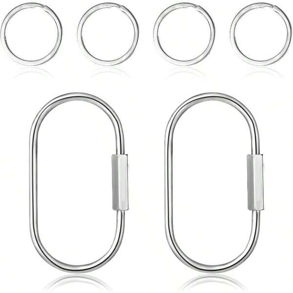 2.52 X 1.34 Inch Brass Screw Lock Keychain With 4 Rings, Sliver Brass Screw Lock Clip Key Chain Ring Durable Simple Bras Keychain Holder Brasss Key Ring Simple Style Car Keychains For Christmas Gifts