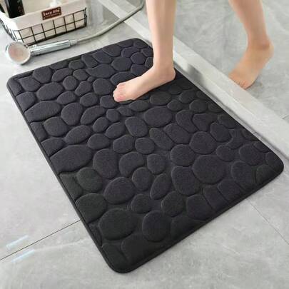 OBOVAY 1 pieza Felpudo de felpa de coral con relieve de piedra, antideslizante, unicolor minimalista y absorbente para el baño, alfombra de esponja gruesa