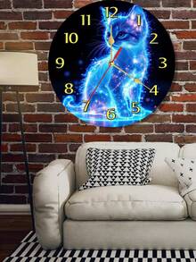 1pc 10-Inch/12-Inch Glowing Cat Wooden Wall Clock, Charming Silent | Large Roman Numerals, Perfect For Bedroom And Cat Lover Decor | Perfect Gift For Cat Lovers, Battery Operated (AA Battery), Decorative Wall Clock, Fun Decor, Glowing Cat Artwork, Cat Lover Gift - Multicolor - View 6