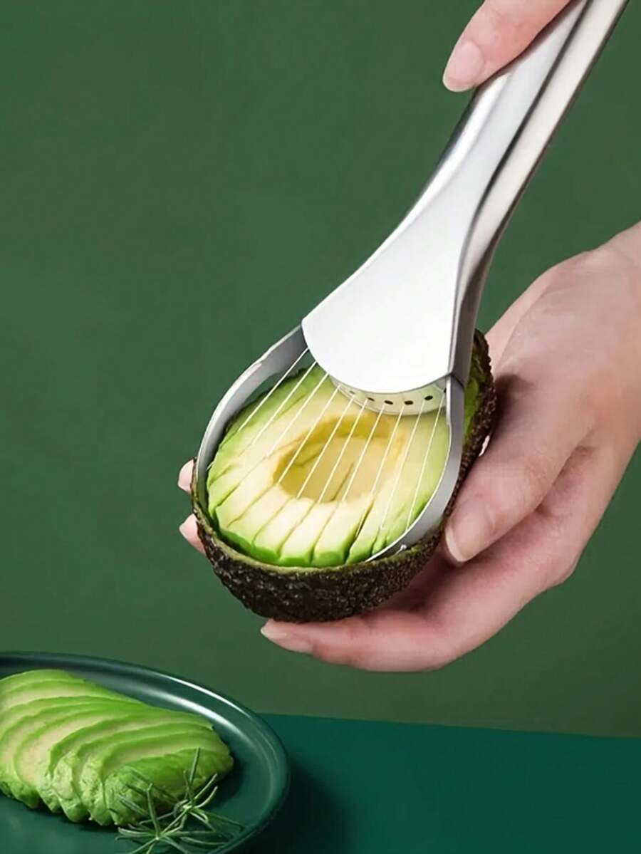 1pc Stainless Steel Avocado Slicer, Cutter And Pitter - Multifunctional Manual Kitchen Tool, Easily Handle Avocado Without Electricity, Durable Stainless Steel Blades For Slicing, Pitting And Peeling - Multicolor - View 1