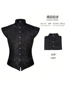 Halloween herr retro medeltida jacquard kort kofta COS Performance Outfit - Blå - Visa 7