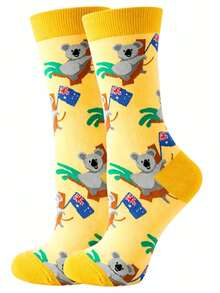 Tất lửng họa tiết jacquard hình gấu Koala dễ thương, tất hoạt hình unisex đa năng và thú vị, thích hợp sử dụng hàng ngày vào mùa hè. - Nhiều màu - Xem 5