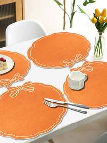 1/2/4pcs Set Holiday Bow Fabric Placemats, Suitable For Wedding Party Table Decor, PVC Hot-Pressed Printed Minimalist Stylish Placemats, Coffee Machine Pads, Non-Slip Heat-Resistant Mats For Wedding, Party, Holiday Celebration, Picnic, Birthday - Multicolor - View 4