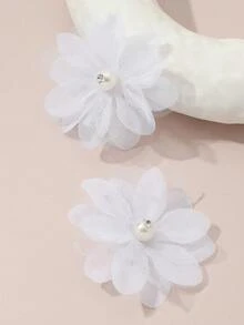 2pcs/Set Girls White Flower & Pearl Hair Clips Set, Suitable For Daily Decoration - White - View 1