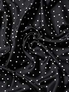 1pc Satin Polka Dot Printed Soft Fabric, Apparel DIY Sewing Imitation Silk Shiny Satin Cloth - Black - View 1