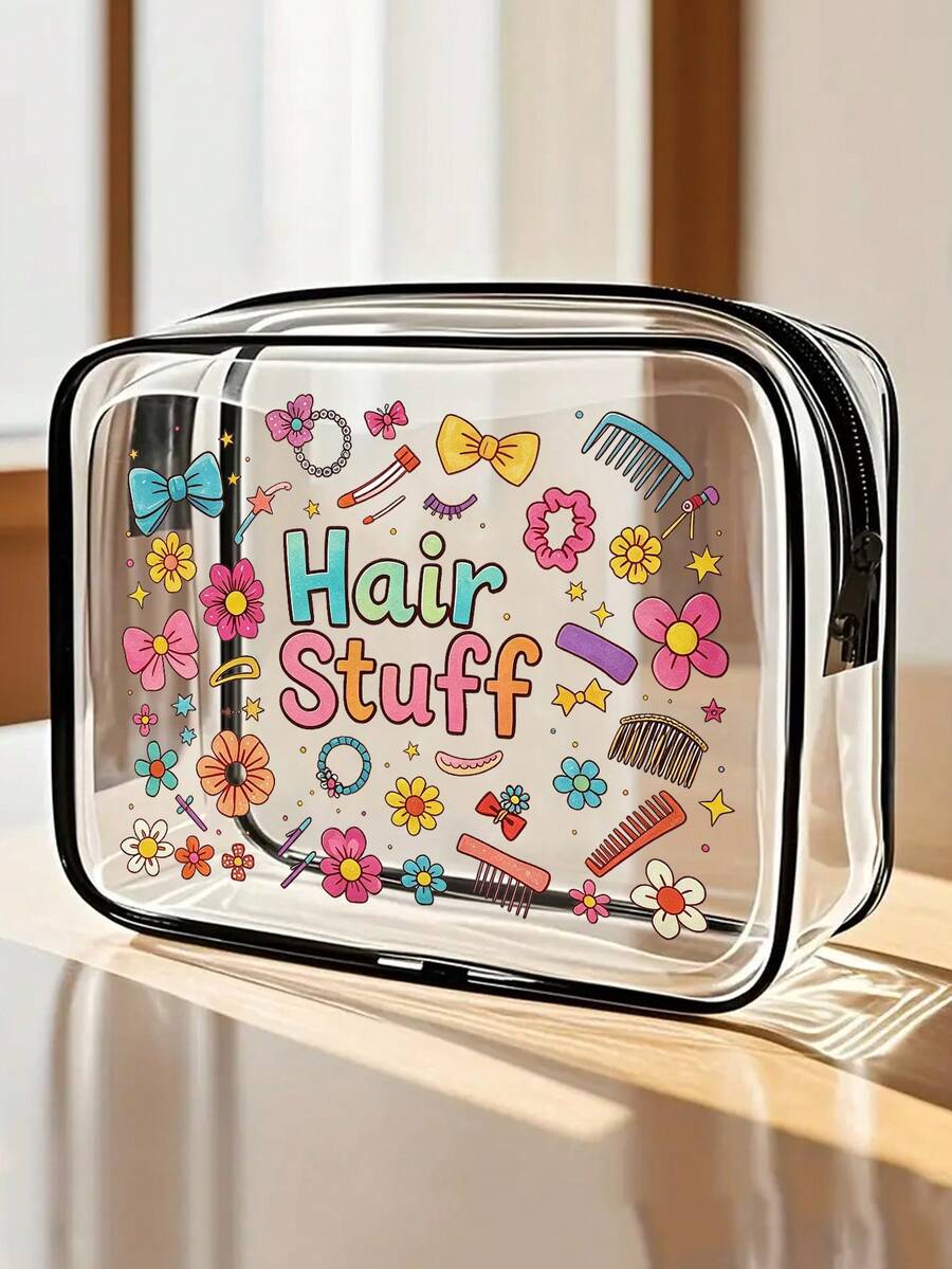 PVC Cosmetic Bag Travel Organizer Pouch, Zipper Closure, Lightweight Anti-Fading Makeup & Toiletry Bag, Women & Girls Portable Cosmetic Case, Easy-To-Wipe Design, Fashionable Aesthetics, Anti-Fading Material, Travel Essential, Summer Holiday, Back To School Student Supplies Bag, Toiletry Bag, Waterproof Toiletry Bag - Multicolor - View 1