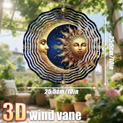 1 chiếc chuông gió 3D "Mặt trời và Mặt trăng đan xen" kích thước 10in*10in kèm móc xoay, trang trí chuông gió xoay 360° tự làm, kiểu dáng cổ điển không dùng pin (không bao gồm mặt dây chuyền), kiểu ngẫu nhiên.