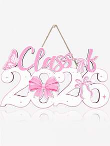 Decoración de graduación de madera 2026 - Foto de graduado 2026 con patrón de lazo, cartel de regalo de graduado 2026, decoración de fiesta de graduación (Azul plateado) - rosa - Ver 7