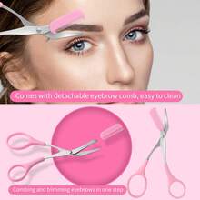 2/3/6pcs Set, Portable Eyebrow Trimmer With Comb And Scissors, Stainless Steel Blade, Easy For Beginners, Unisex Beauty Tool - Pink - View 7
