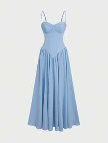 Plus Size Elegant Charming Fashion Date Night Holiday Wedding Romantic Fitted Pleated Dress Summer - Blue - View 6