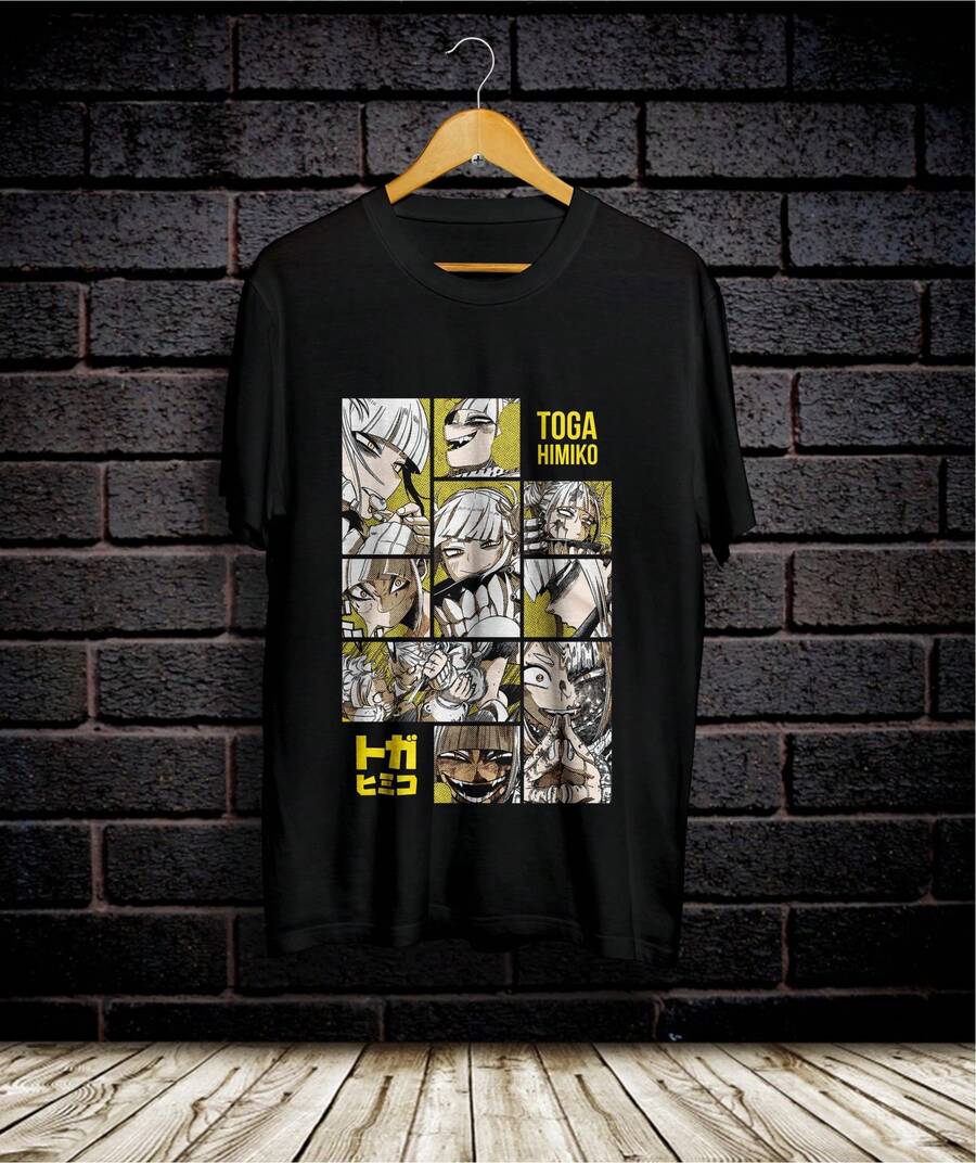 Camiseta Himiko Toga Unissex Preta de Algodão, Estampa Icônica da de Anime, Caimento Super Confortável, Roupa Casual para Todas as Estações, Perfeita para Fãs e Colecionadores de Mangá, Ótima Opção de Presente para Festividades e Amizade com Pessoas Queridas. - Preto - Ver 1