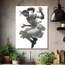2D Plano, 2D Plano, 1 pieza, Sin Marco, 23.62X35.43 pulgadas, Con una Zombie Femenina en una Camisa Blanca y Falda con Pelo Largo Atado en una Cola de Caballo, Boca Abierta de Par en Par, Saltando Hacia el Vistazo del Espectador. Una Divertida Pintura en Lienzo para Decoración de Pared, Adecuada para Dormitorios en el Hogar - Enmarcado - Ver 4