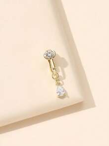 1 chiếc khuyên rốn bằng thép không gỉ đính đá Zirconia, không cần xỏ lỗ, trang sức rốn đeo hàng ngày. - Vàng - Xem 2