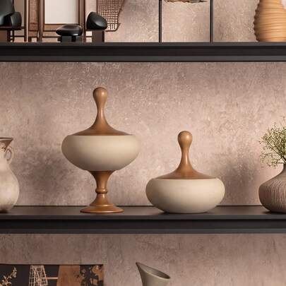 1 stuk luxe grote keramische snackkom met deksel, elegante houten notenpot, snackplateau voor op het bureau, chocoladeblik als decoratie, rekwisiet voor foto's in een showroom