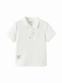 Balabala 男童夏季短袖 Polo 衫，休闲时尚，适合上学、日常穿着、户外穿着，舒适百搭 - 本白 - 查看 1