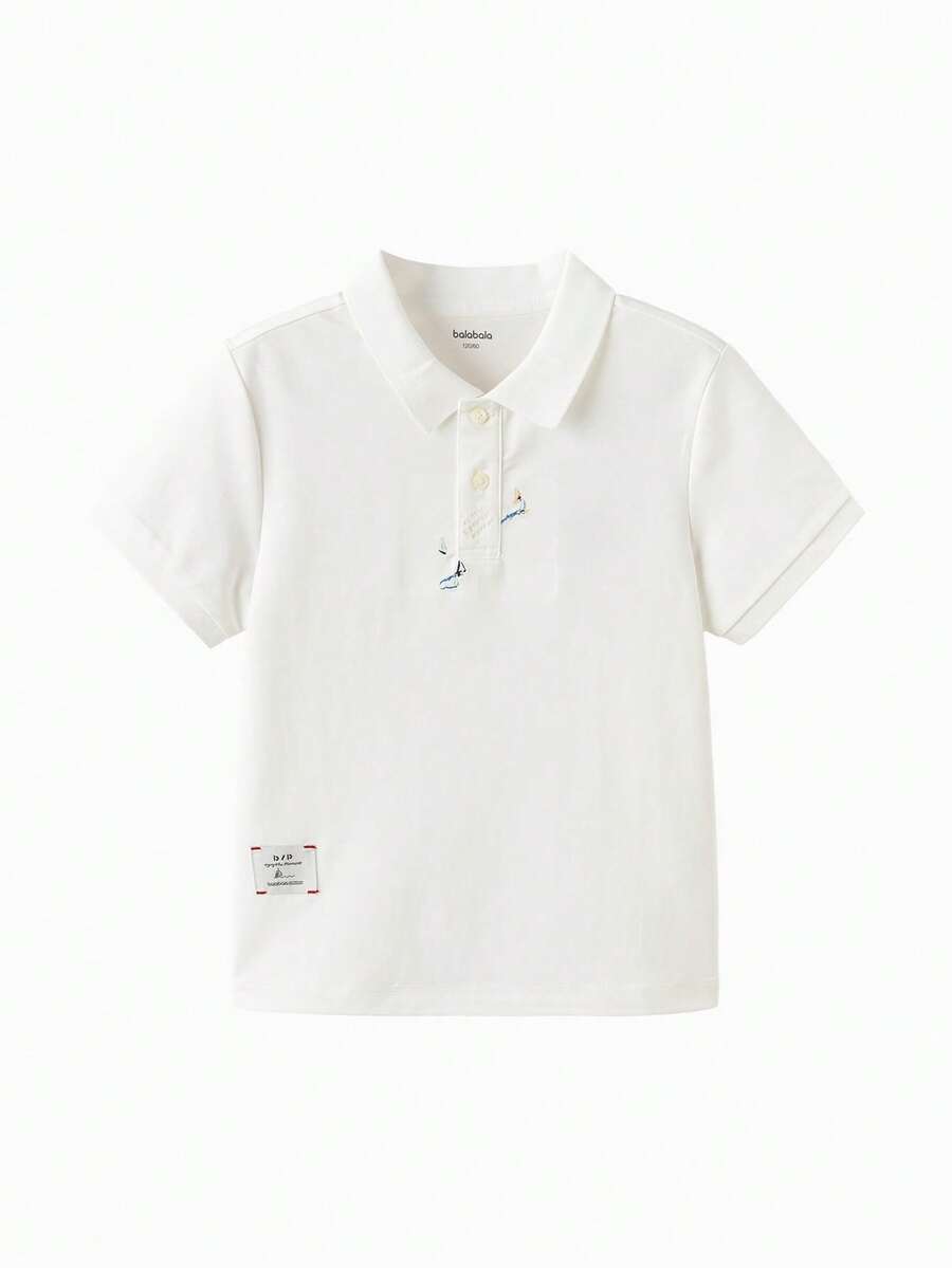 Balabala 男童夏季短袖 Polo 衫,休闲时尚,适合上学、日常穿着、户外穿着,舒适百搭 - 本白 - 查看 1