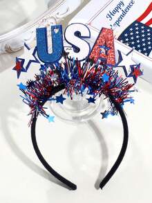 1pc Women's Fashionable Sequin Independence Day Flag Headband, Suitable For Daily Wear, Independence Day, Festivals, And Parties - Multicolor - View 4