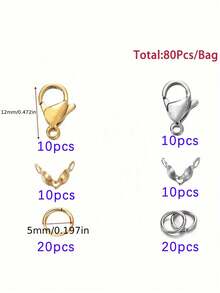 80个不锈钢龙虾扣、开口圈、连接器，用于DIY手链、项链、珠宝制作 - 彩色 - 查看 2