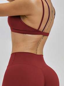 MASKERT Women Medium Impact Sports Bra Open Back Removable Pad Yoga Bra Workout Bra Gym Bra Running Dance Training Tennis Volleyball Outdoor - Red - View 4