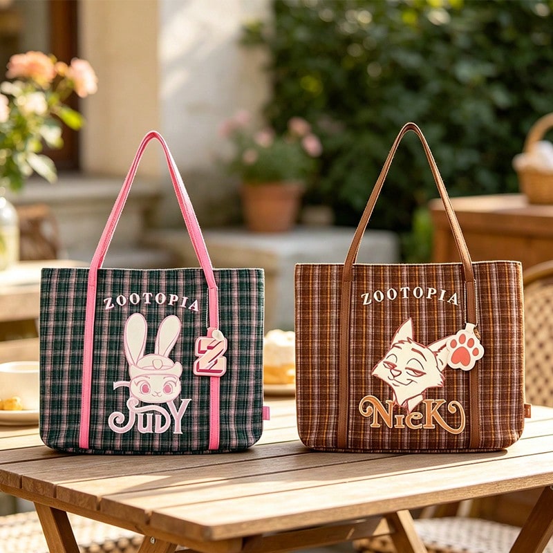 Miniso Túi tote kẻ caro Disney Zootopia Judy & Nick, kiểu dáng cổ điển với thiết kế nhân vật đáng yêu, không gian chứa đồ rộng rãi, phù hợp cho công việc, trường học và những chuyến đi cuối tuần, là món đồ sưu tầm và túi sử dụng hàng ngày hoàn hảo (1 chiếc) - Nhiều màu - Xem 1