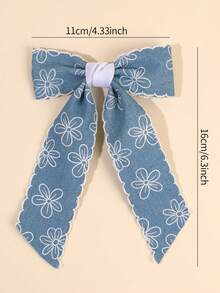 1pc Light Blue Hair Bow For Women Cute Flower Fabric Bow Alligator Clip With Tail Elegant Bow Hair Clip White Edge Bow Barrette Women Hair Accessories,Festival,Party - Baby Blue - View 7