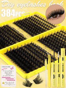 CMAYOME 384/416/448 Clusters Of D-Roll High-Capacity False Eyelashes, 10-16mm Long-Lasting Soft And Reusable Single Cluster False Eyelashes, Including Set Glue, Tweezers, Brushes, Suitable For Beginners, Different Densities Can Be Matched With Different Eye Makeup, Travel, Daily Commuting, Anime Makeup, Festivals, Music Festivals, Gifts For Mother's Day - Multicolor - View 5
