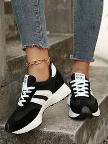 Spring/Autumn New White Women's Sneakers, Low-Top Low-Heel Round Toe Lace-Up Comfortable Casual Outdoor Sports Shoes, Versatile Multi-Function Shoes, Size 35-43 Available, Suggest Ordering One Size Up - màu đen - Xem 2