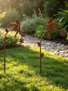 2pcs Metal Garden Stake Decor, Vintage Rustic Iron Fairy Sign Plate, Outdoor Planter Pot Decoration, Create Fairy Tale Garden, Durable Rust-Resistant Gardening Ornament - A - View 3