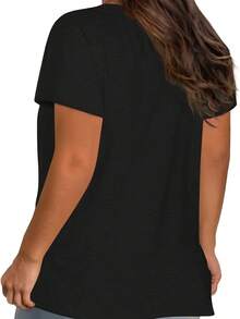 Women's Plus Size Black T-Shirt - Casual Crew Neck, Short Sleeve, Lightweight And Stretchy, Summer Fashion, Everyday Wear T-Shirt | Casual Style | Comfortable Fit, Plus Size Shirts - 黑色 - 查看 2