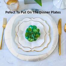 40 piezas Platos de papel desechables blancos y con lámina de oro, adecuados para fiestas/bodas/aniversarios; 20 piezas Platos de almuerzo de 9 pulgadas y 20 piezas Platos de postre/ensalada de 7 pulgadas. - Blanco - Ver 7