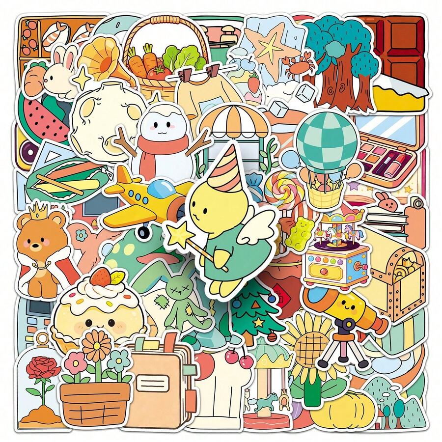 50 PIEZAS Pegatinas de graffiti de dibujos animados lindos y con estilo dibujados a mano, para decorar DIY cuadernos, guitarras, tazas, cascos, decoración de festivales creativos, suministros de scrapbooking - Multicolor - Ver 1