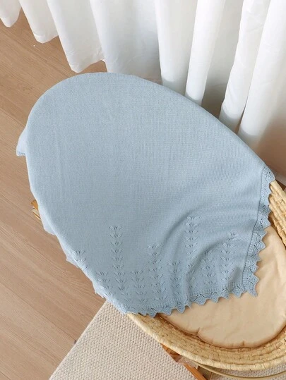1pc Infant Knitted Solid Color Blanket, Baby Leaf Pattern Soft Quilt, Newborn Infant Lace Trim Swaddle Wrap, Suitable For All Seasons