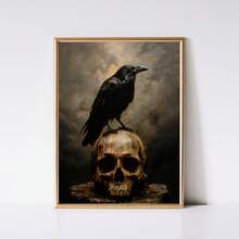 1 pieza Póster de pintura al óleo estilo Dark Academia con cuervo y calavera, decoración gótica vintage, obra de arte misteriosa y sombría con temática de Halloween, adecuado para sala de estar, dormitorio, dormitorio estudiantil, apartamento, oficina, baño, cocina, comedor, sala de juegos, biblioteca, estudio y decoración de fiesta de Halloween, regalo perfecto para amantes del arte oscuro, decoración del hogar - Multicolor - Ver 8