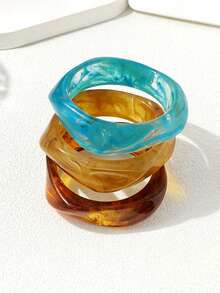 3pcs Vintage Boho Thick Multi-Layer Asymmetric Semi-Transparent Asymmetrical Textured Brown Acrylic Bangle Set, Luxury High-End For Women, Couples, Party, Daily Wear - Multicolor - View 9
