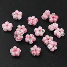 5/10/15颗装独特粉色樱花花卉手工玻璃珠 - DIY工艺品首饰、耳环、项链配件、工艺珠饰配件 | 花卉图案珠子 | 耐用材质，首饰制作材料 - 粉色 - 查看 3