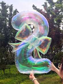 1个40英寸彩色透明数字气球（0-9），氦气充气，透明蝴蝶结铝箔气球，适用于生日派对、婚礼装饰、周年纪念用品 - 水晶色 - 查看 4