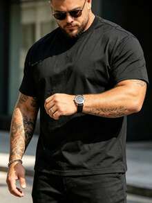 Plus Size Men's T-Shirt, Summer Plus Size Men's Casual Crew Neck Tank Top, Versatile, Slim Fit, Refreshing And Energetic, Suitable As A Gift For Husband And Boyfriend Sports - Black - View 5